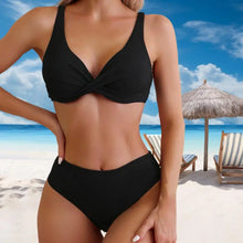 Load image into Gallery viewer, Ribbed V-Neck High-Waist Bikini Set