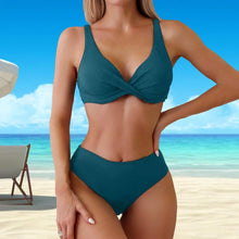 Load image into Gallery viewer, Ribbed V-Neck High-Waist Bikini Set