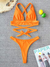Load image into Gallery viewer, Cross Bandage Push-Up Bikini Set