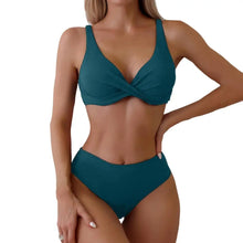 Load image into Gallery viewer, Ribbed V-Neck High-Waist Bikini Set
