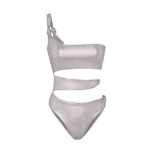 Load image into Gallery viewer, Silver Y2K One-Shoulder Bikini Bodysuit