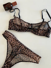 Cargar la imagen en el visor de la galeríaConjunto de sujetador con aro y bragas estampado de leopardo para mujer Lencería sexy transparente con push up Conjunto de ropa interior de encaje