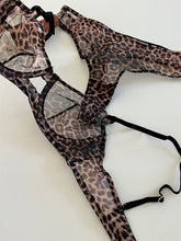 Cargar la imagen en el visor de la galeríaConjunto de sujetador con aro y bragas estampado de leopardo para mujer Lencería sexy transparente con push up Conjunto de ropa interior de encaje