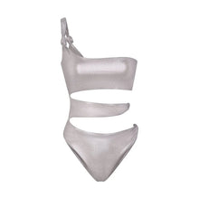 Load image into Gallery viewer, Silver Y2K One-Shoulder Bikini Bodysuit