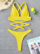 Load image into Gallery viewer, Cross Bandage Push-Up Bikini Set
