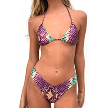 Cargar la imagen en el visor de la galeríaImprimir Conjunto de Bikini Sexy Traje de Baño Halter, Push Up Vendaje Con Lazo Bikinis 2025