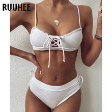 Tải hình ảnh vào trình xem Thư viện,RUUHEE Bikini Nữ Đồ bơi Đẩy lên Hollow Out Bikini Set, Bandage Summer Bikiniini