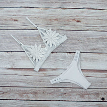 Load image into Gallery viewer, Bikini 2025 White Mesh Embroidered Flower Strappy Brazilian Bikini Thong