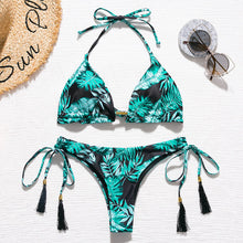 Load image into Gallery viewer, Brazilian bikini thong 2025 Leaves print, Tassel swimwear Push up new biquinis