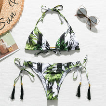 Load image into Gallery viewer, Brazilian bikini thong 2025 Leaves print, Tassel swimwear Push up new biquinis