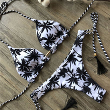 Load image into Gallery viewer, Brazilian bikini thong 2025 Leaves print, Tassel swimwear Push up new biquinis