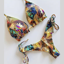 Load image into Gallery viewer, Brazilian bikini thong 2025 Leaves print, Tassel swimwear Push up new biquinis