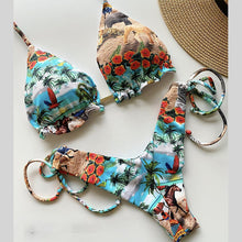 Load image into Gallery viewer, Brazilian bikini thong 2025 Leaves print, Tassel swimwear Push up new biquinis