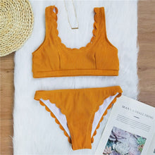 Load image into Gallery viewer, Peachtan Sexy ribbed female Bandeau bikini set 2025 Solid white