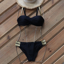 Tải hình ảnh vào trình xem Thư viện,Bộ đồ bơi Push Up Bikinis Riseado Áo tắm bóng loáng Màu đen Bộ đồ Ruched Brazilian 2025