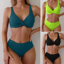 Load image into Gallery viewer, Ribbed V-Neck High-Waist Bikini Set
