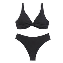 Load image into Gallery viewer, Ribbed V-Neck High-Waist Bikini Set

