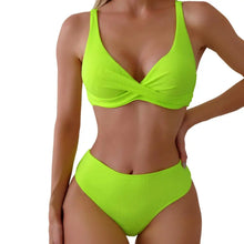 Load image into Gallery viewer, Ribbed V-Neck High-Waist Bikini Set

