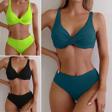 Load image into Gallery viewer, Ribbed V-Neck High-Waist Bikini Set
