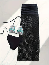 Load image into Gallery viewer, Fishnet Three-Piece Bikini &amp; Dress Set

