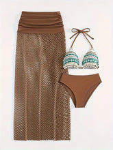 Load image into Gallery viewer, Fishnet Three-Piece Bikini &amp; Dress Set
