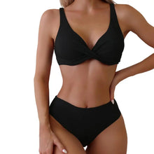 Load image into Gallery viewer, Ribbed V-Neck High-Waist Bikini Set
