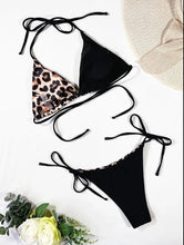 Tải hình ảnh vào trình xem Thư viện,Bộ bikini họa tiết da báo, buộc dây tương phản
