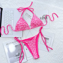 Load image into Gallery viewer, Leopard Micro Thong Bikini with Lace-Up Detail

