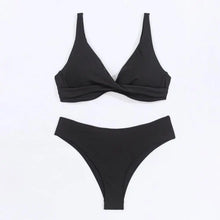 Load image into Gallery viewer, Ribbed V-Neck High-Waist Bikini Set
