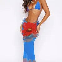 Load image into Gallery viewer, Fishnet Three-Piece Bikini &amp; Dress Set
