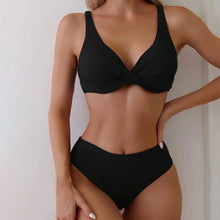 Load image into Gallery viewer, Ribbed V-Neck High-Waist Bikini Set
