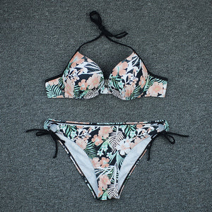 Bikini de talla grande 2020 con estampado floral, brasileño, conjunto de bikini push up de cintura baja