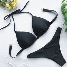 Tải hình ảnh vào trình xem Thư viện,Áo tắm cúp ngực kiểu Halter 2025, Bộ bikini trắng đẩy ngực kiểu Brazil
