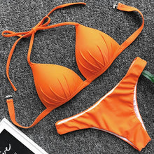 Tải hình ảnh vào trình xem Thư viện,Áo tắm cúp ngực kiểu Halter 2025, Bộ bikini trắng đẩy ngực kiểu Brazil
