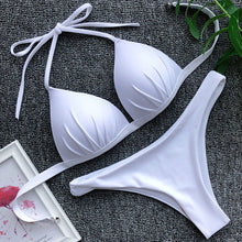 Load image into Gallery viewer, Halter Bra Cup Swimsuit 2025, White Push up Bikini set Brazilian
