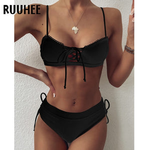 RUUHEE Bikini Mujer Traje de baño Push Up Hollow Out Bikini Set, Vendaje Summer Bikiniini