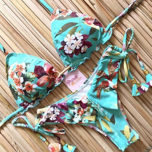 Bikini a rayas anudado 2025, traje de baño para mujeres bikinis brasileños tipo bandeau