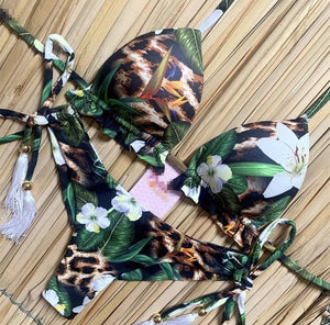 Bikini a rayas anudado 2025, traje de baño para mujeres bikinis brasileños tipo bandeau