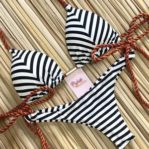 Striped Bikini Knotted 2025, Swimsuit Women Bandeau Brazilian Bikinis