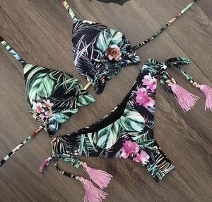 Bikini a rayas anudado 2025, traje de baño para mujeres bikinis brasileños tipo bandeau