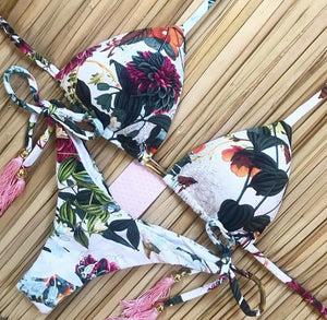 Floral Print Women Swimsuit 2025, Brazilian Bikini Push Up bra