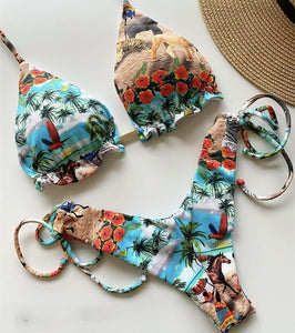 Floral Print Women Swimsuit 2025, Brazilian Bikini Push Up bra