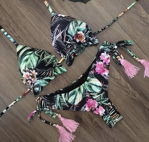 Bañador de flores para mujer 2025, bikini brasileño con sujetador push up