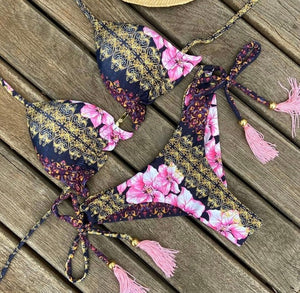 Bañador de flores para mujer 2025, bikini brasileño con sujetador push up