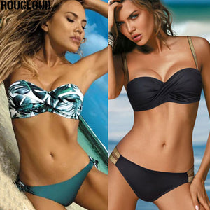 Bañador Bikini de Color Sólido 2025, Bañador de Mujer Bandeau, Push Up