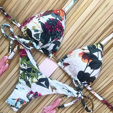 Load image into Gallery viewer, Brazilian bikini thong 2025 Leaves print, Tassel swimwear Push up new biquinis
