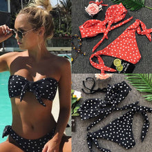 Load image into Gallery viewer, Polka Dot Strapless Bikini Set For Women Push-up Padded Bra
