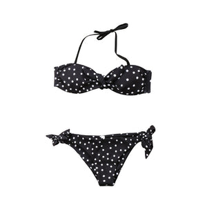 Conjunto de bikini sin tirantes de lunares para mujer Sujetador con relleno y push-up