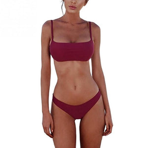 New Summer Women Solid Bikini Set Push-up UnPadded Bra Triangle