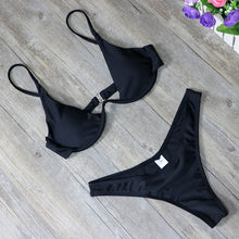 Tải hình ảnh vào trình xem Thư viện,Bikini dây cao mới 2025, eo cao, Bộ bikini Brazil trơn
